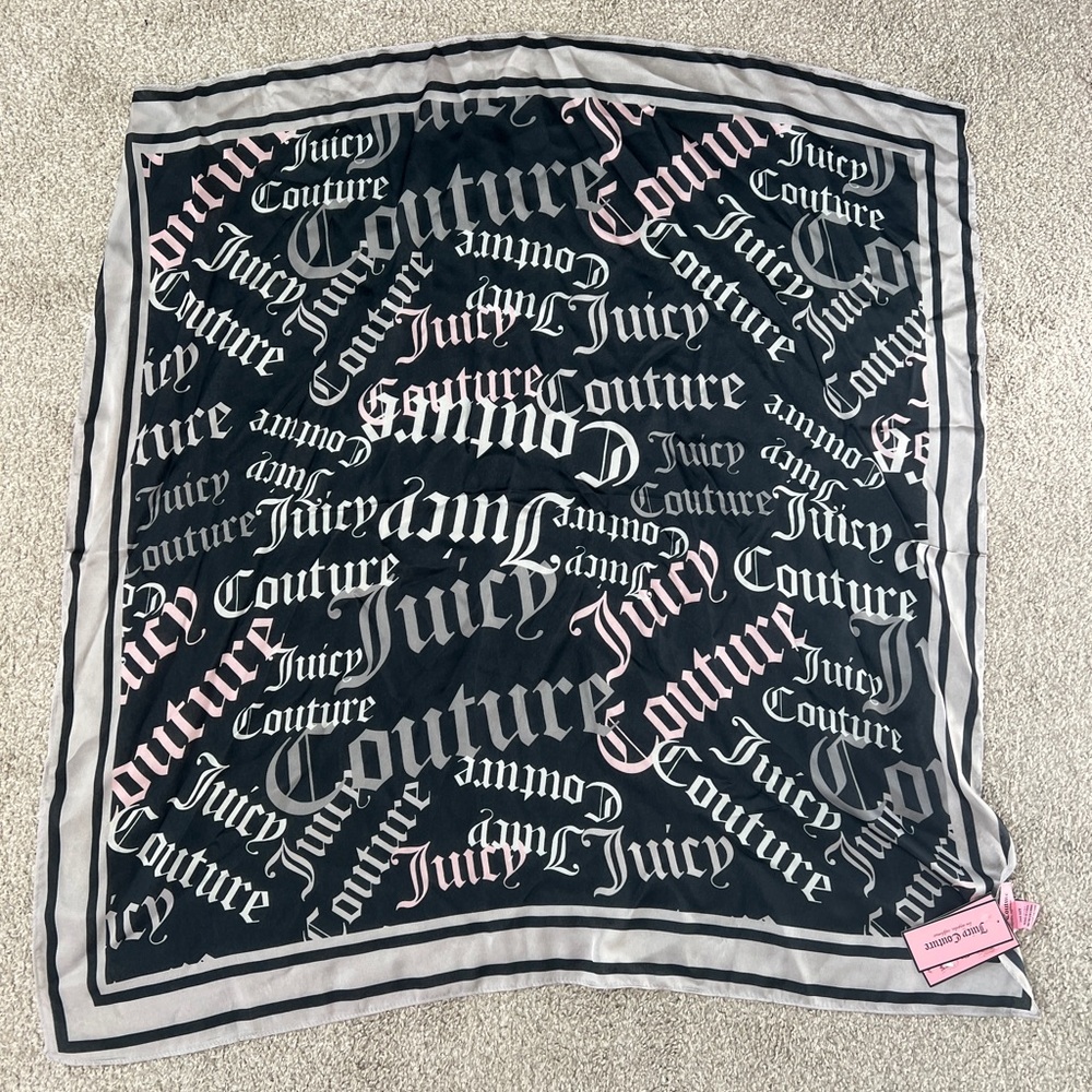 Juicy Couture Pink and Black Accessory Large Square Scarf, 100% Poly Y2K NWT
